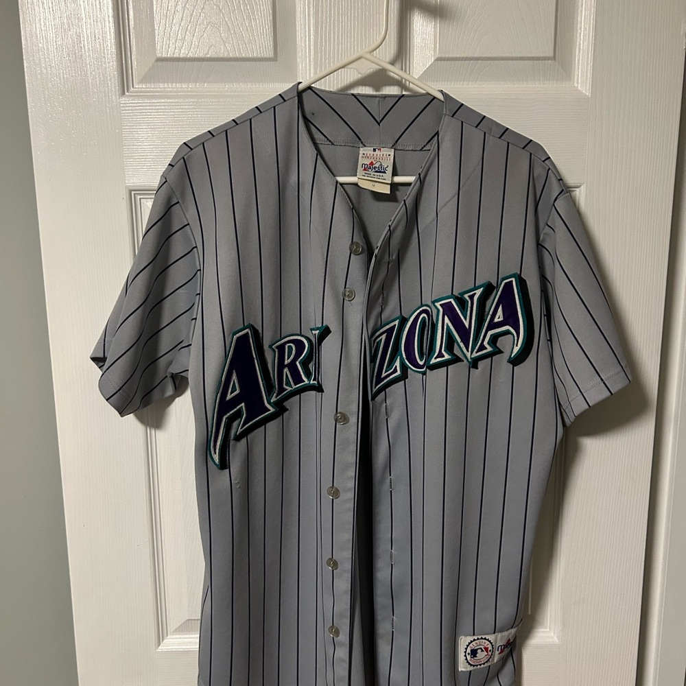 Throwback Diamondbacks Majestic Gray Pinstripe Jersey